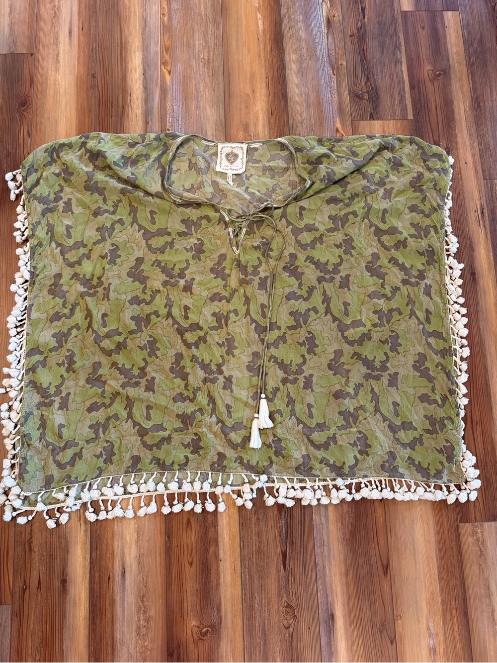 Z&L Europe Caftan Style Pom Pom Bohemian Floral Swimsuit Cover Up Camo
